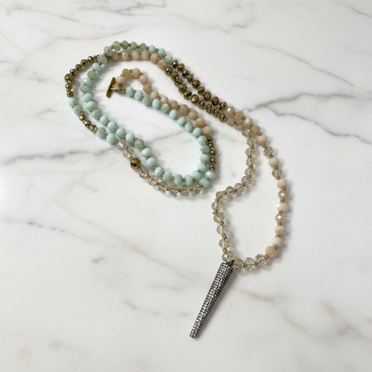 -Pave Spike Layering Necklace , Pave Spike and Crystal Layering Necklace in Gold and light Teal, Modern Necklacee Janine Gerade