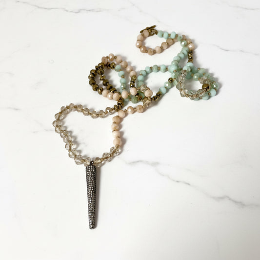 -Pave Spike Layering Necklace , Pave Spike and Crystal Layering Necklace in Gold and light Teal, Modern Necklacee Janine Gerade