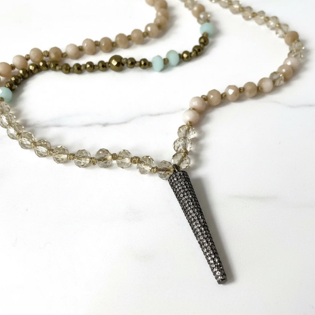 -Pave Spike Layering Necklace , Pave Spike and Crystal Layering Necklace in Gold and light Teal, Modern Necklacee Janine Gerade