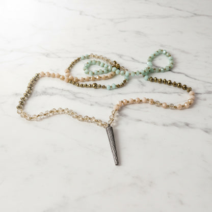 -Pave Spike Layering Necklace , Pave Spike and Crystal Layering Necklace in Gold and light Teal, Modern Necklacee Janine Gerade