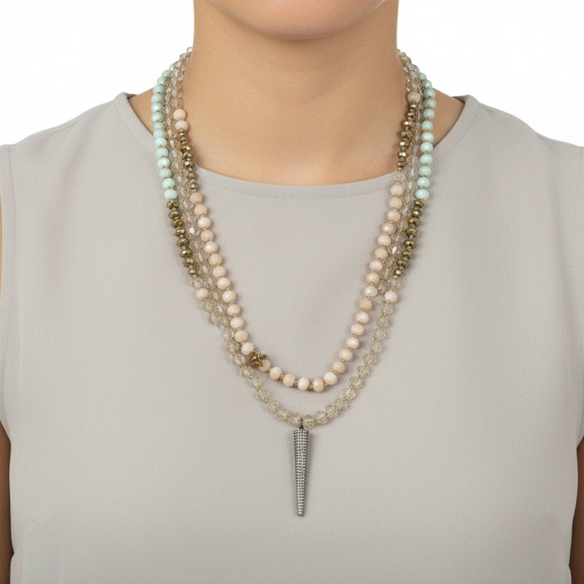 -Pave Spike Layering Necklace , Pave Spike and Crystal Layering Necklace in Gold and light Teal, Modern Necklacee Janine Gerade