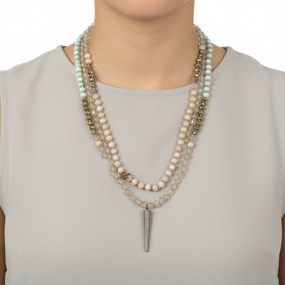 -Pave Spike Layering Necklace , Pave Spike and Crystal Layering Necklace in Gold and light Teal, Modern Necklacee Janine Gerade