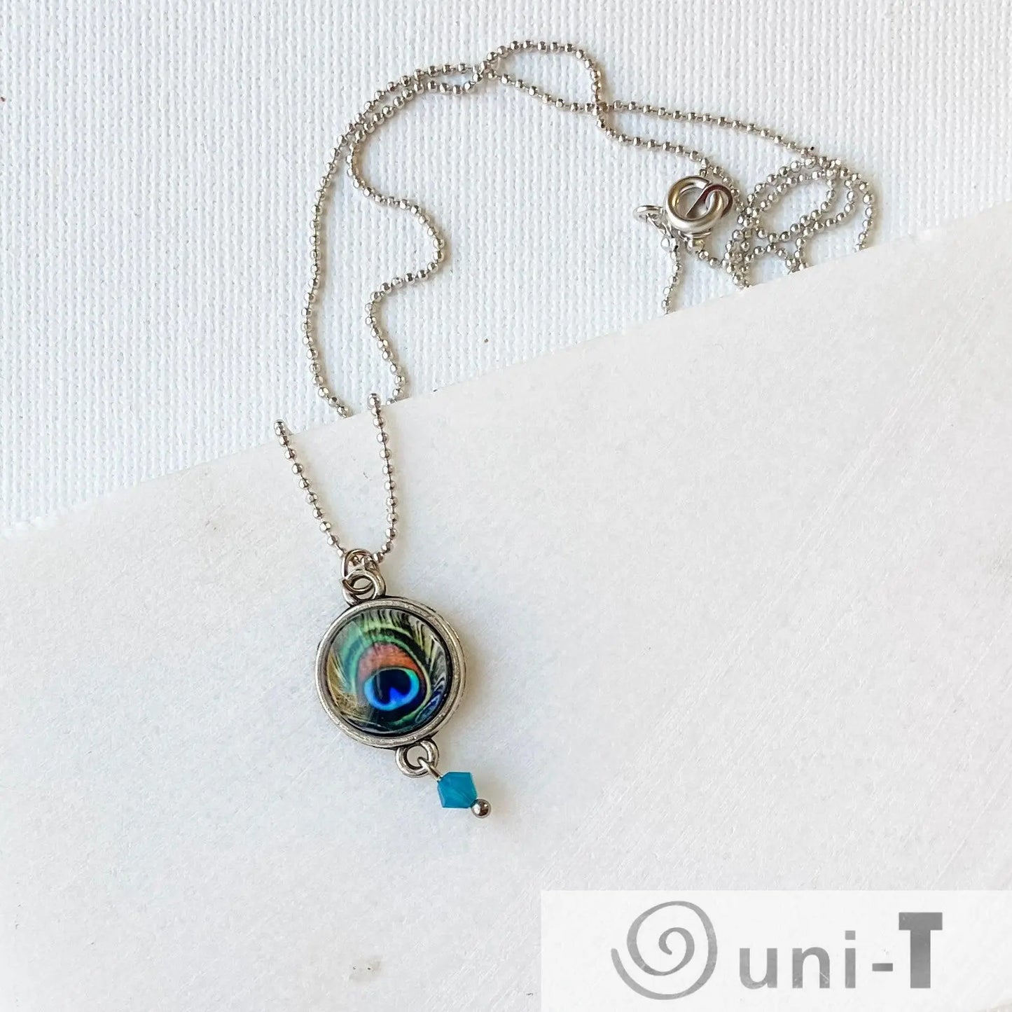 Peacock Glass Dome Necklace Kathy James