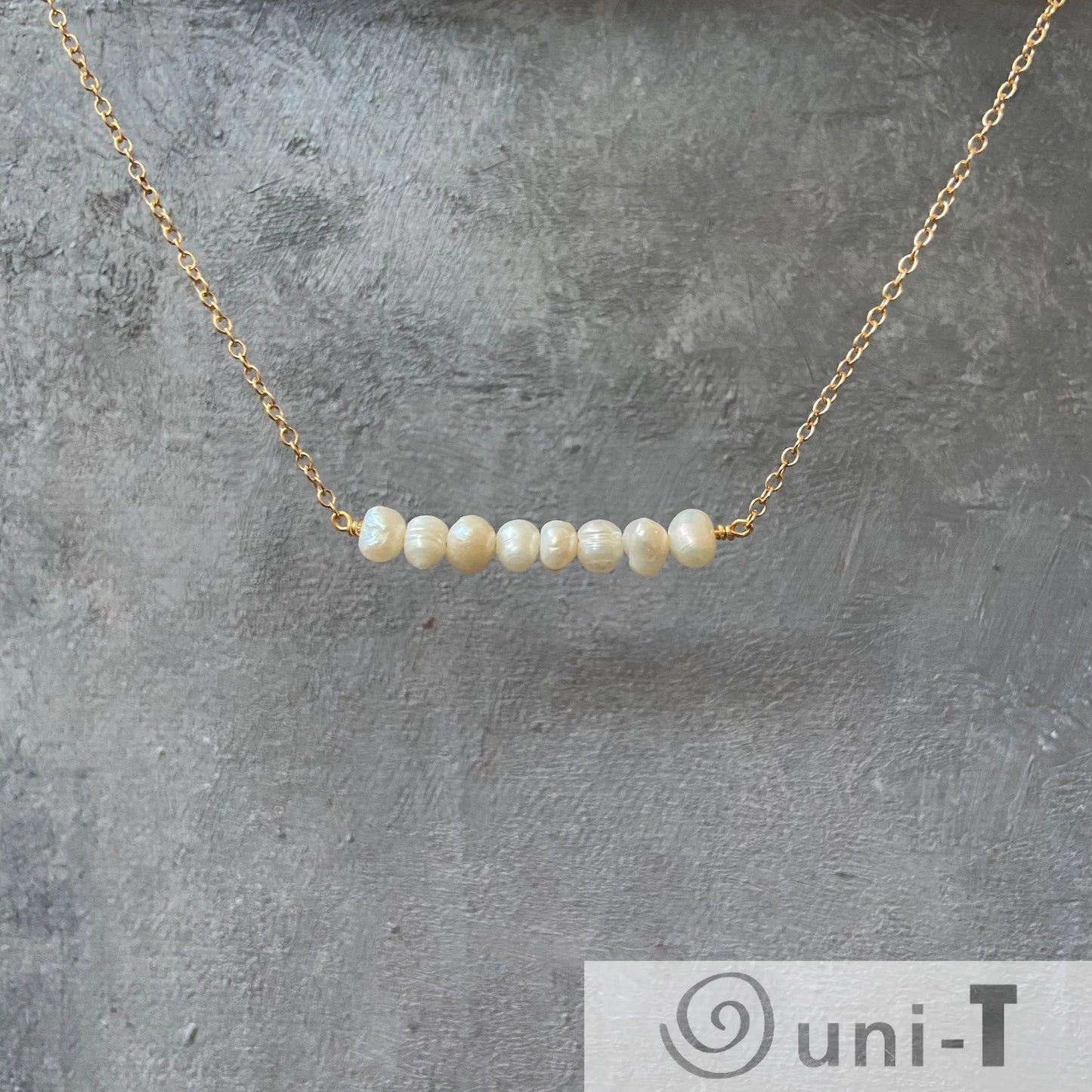 Pearl Bar Necklace with Dainty Gold Filled Chain Nicole Goulet