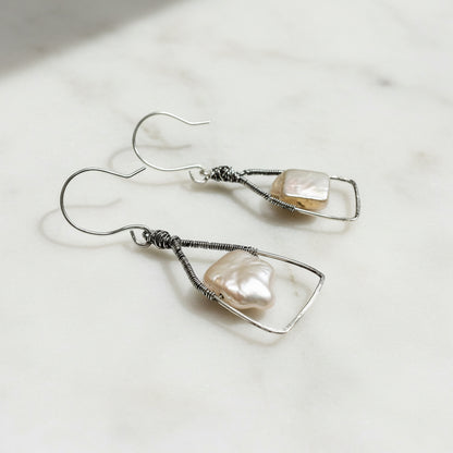 Pearl Earrings/Square Earrings, Silver Earrings- Janine Gerade