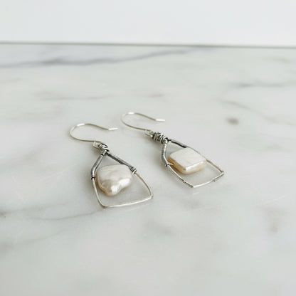 Pearl Earrings/Square Earrings, Silver Earrings- Janine Gerade