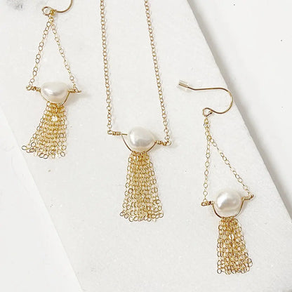 Pearl with Gold Filled Chain Tassels Necklace Nicole Goulet