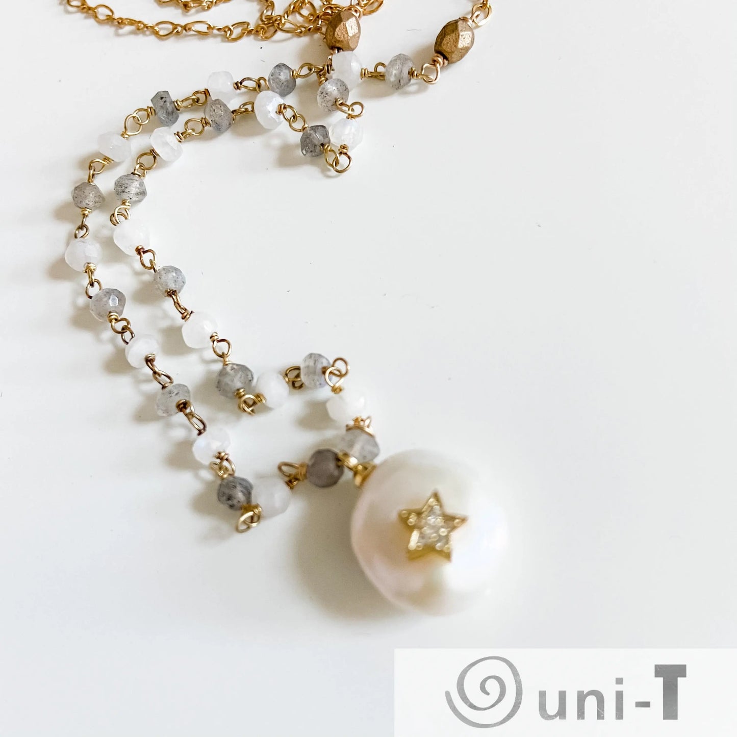 Pearl, Moonstone and Labradorite with 14K Gold Filled Necklace Regina McGearty