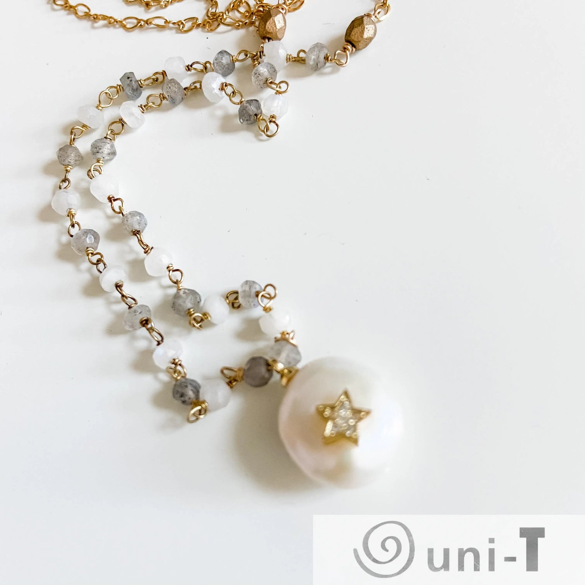 Pearl, Moonstone and Labradorite with 14K Gold Filled Necklace Regina McGearty