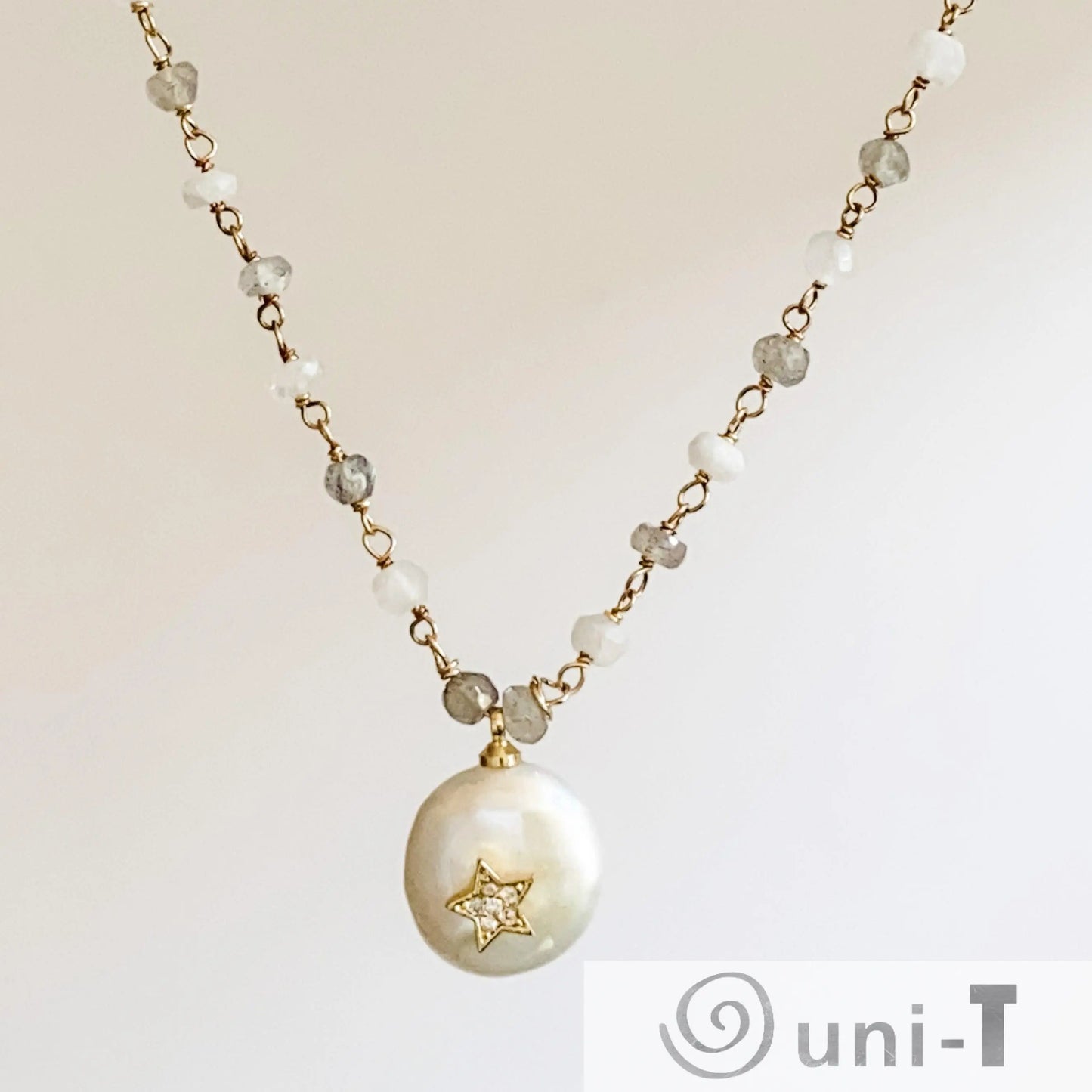 Pearl, Moonstone and Labradorite with 14K Gold Filled Necklace Regina McGearty