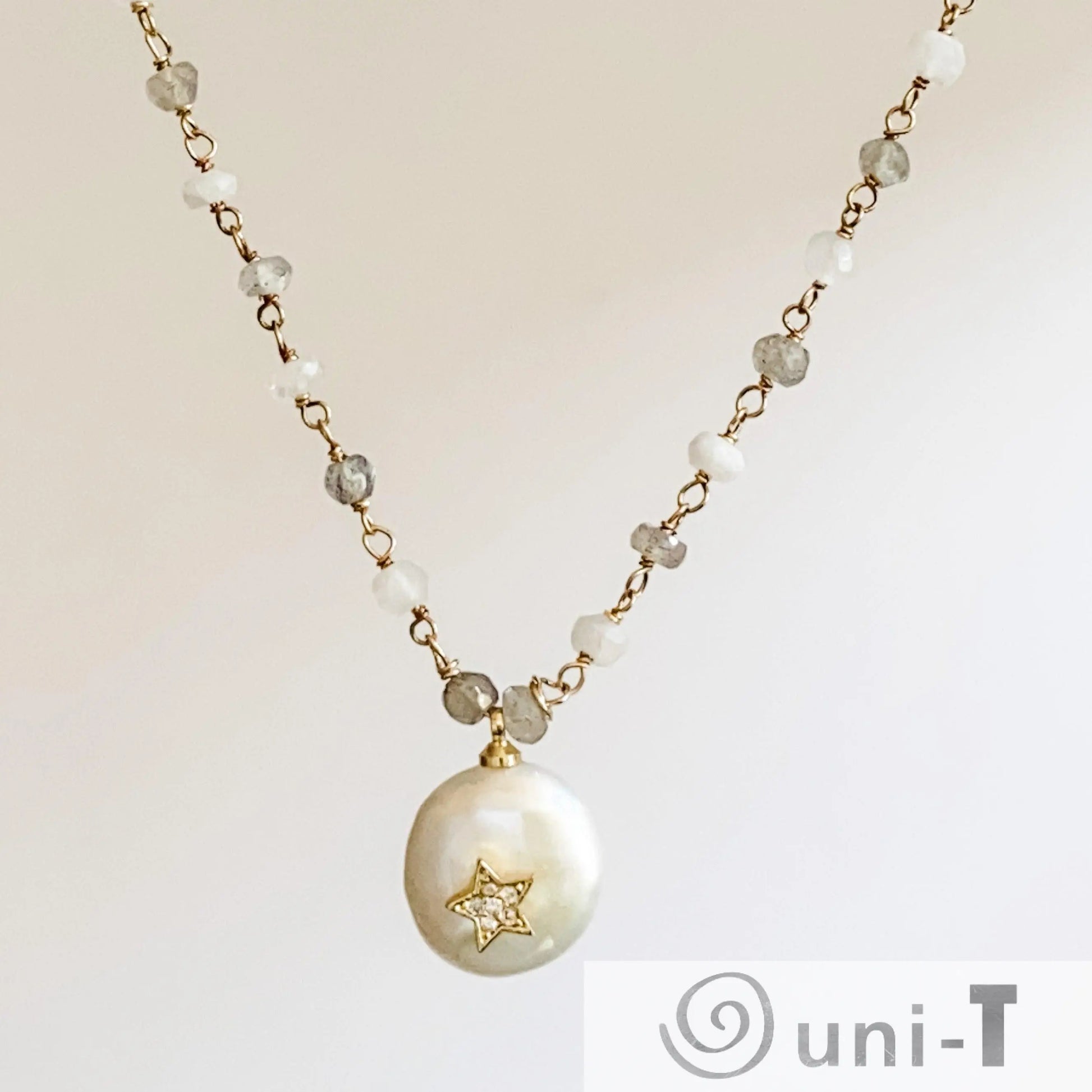 Pearl, Moonstone and Labradorite with 14K Gold Filled Necklace Regina McGearty