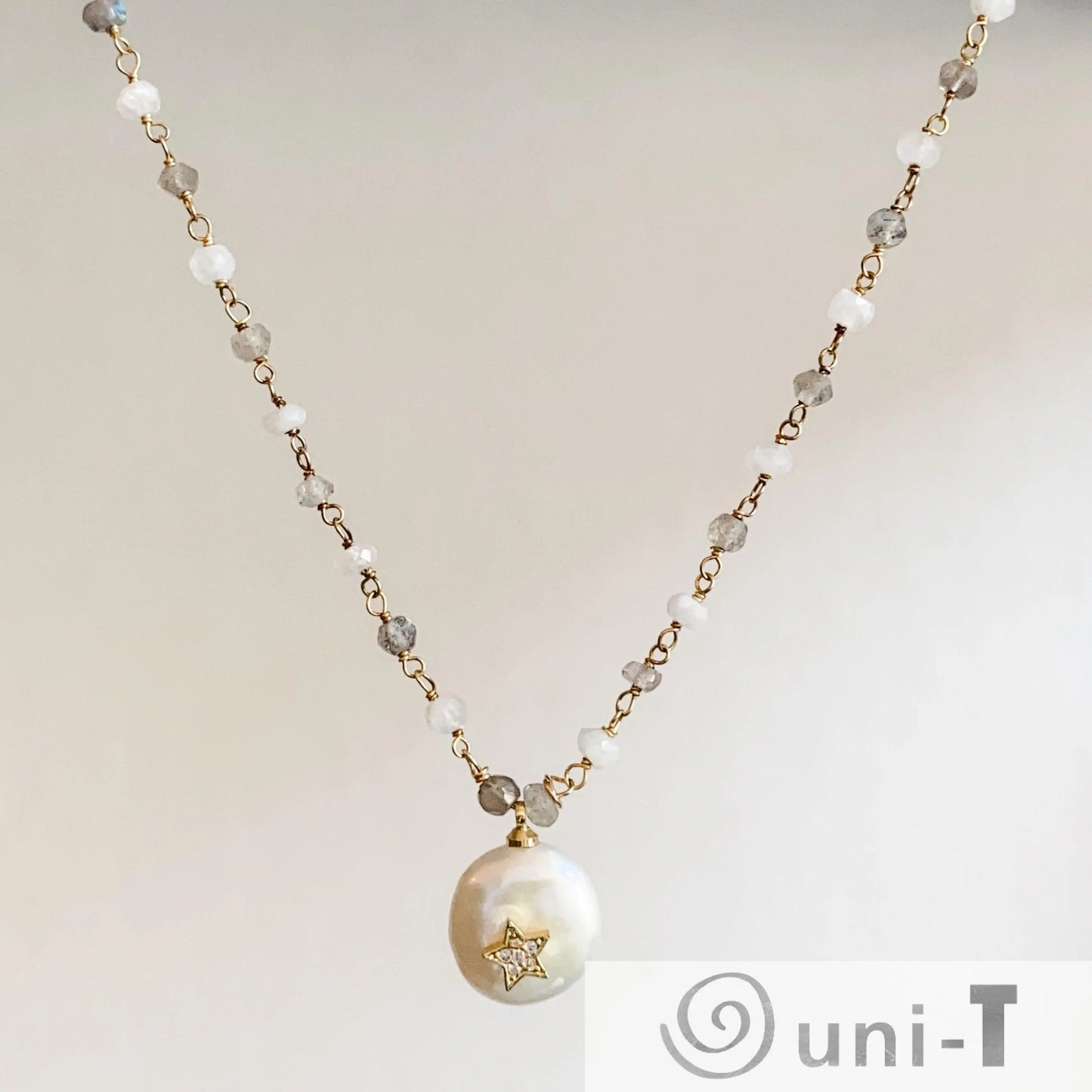 Pearl, Moonstone and Labradorite with 14K Gold Filled Necklace Regina McGearty