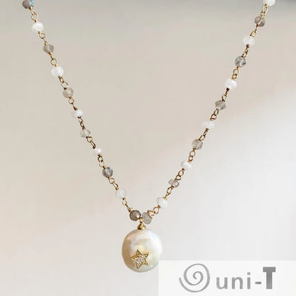 Pearl, Moonstone and Labradorite with 14K Gold Filled Necklace Regina McGearty