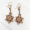 Matte Silver Snowflake Woven Seed Bead Earrings with Tiny Lilac Glass Pearls and Bronze Uni-T Earrings