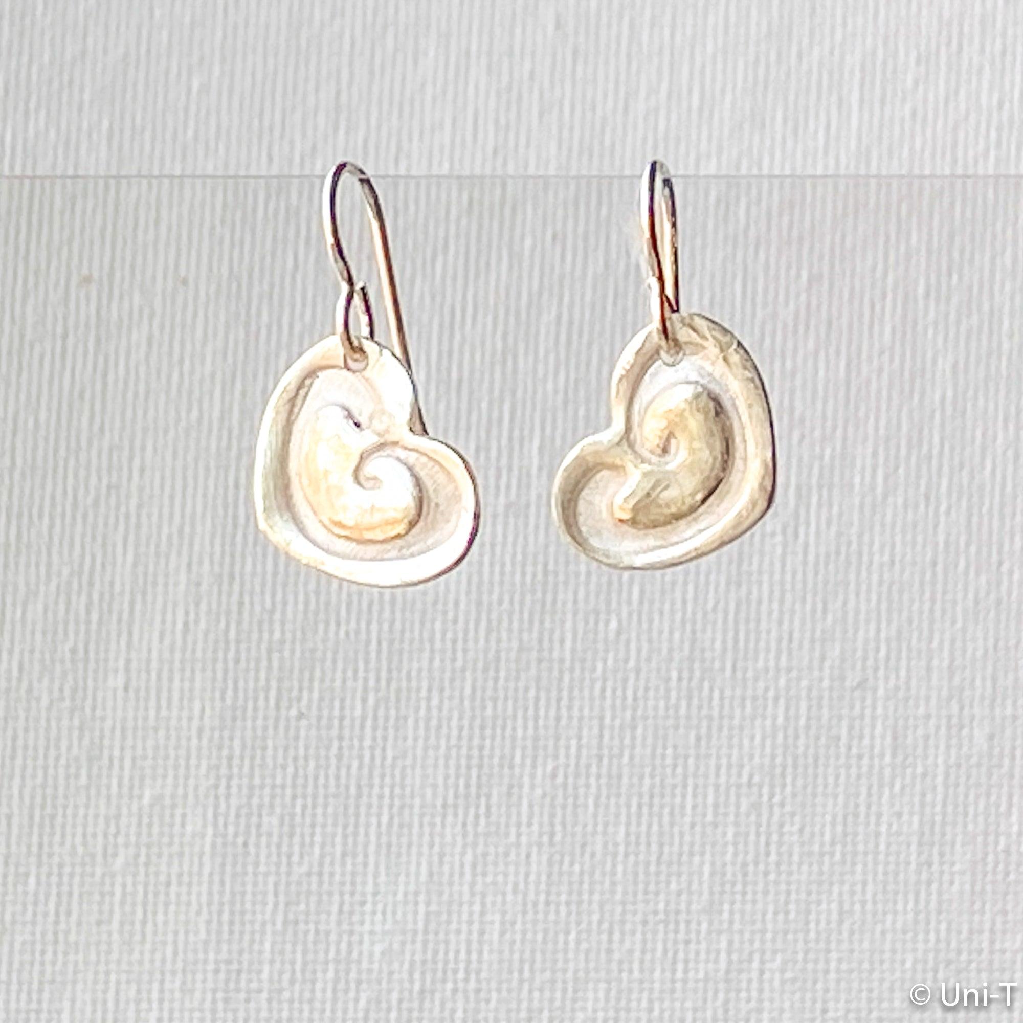 Heart Earrings, Precious Metal Silver Clay Earrings - 99% Pure Silver Uni-T Earrings