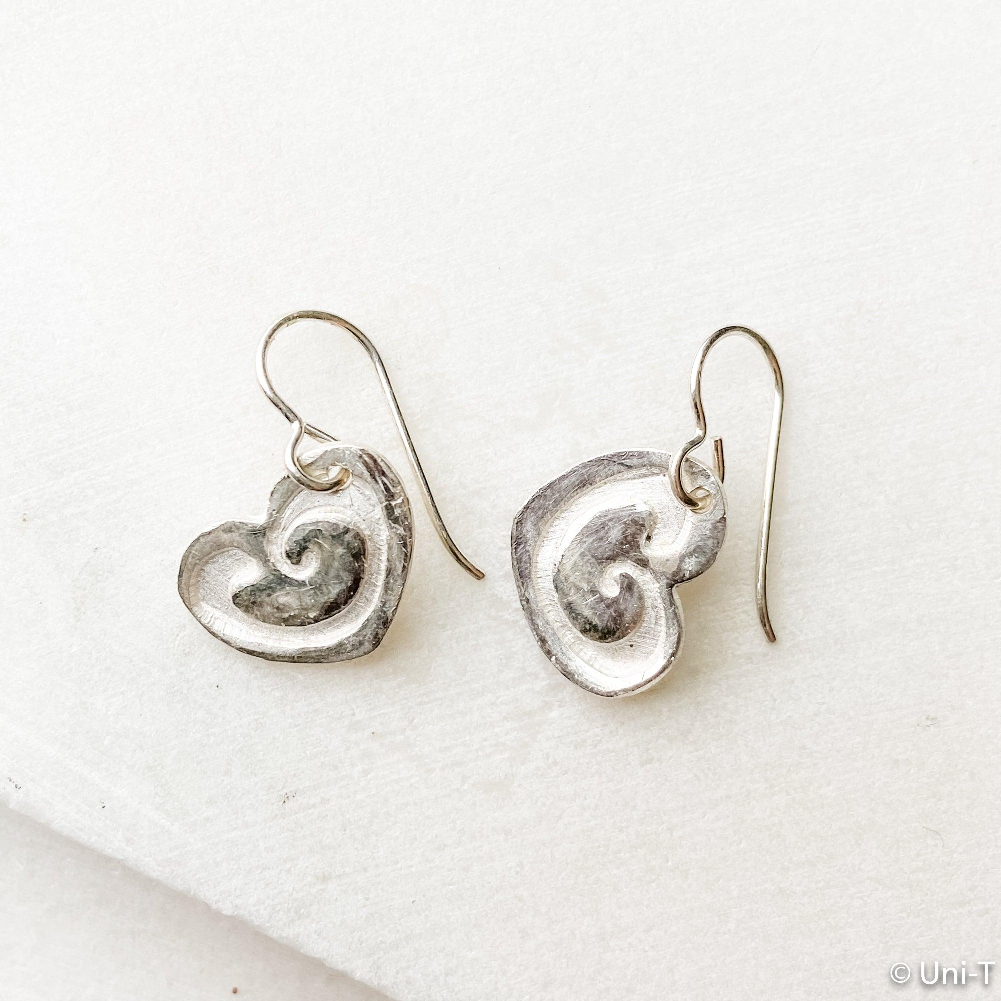 Heart Earrings, Precious Metal Silver Clay Earrings - 99% Pure Silver Uni-T Earrings