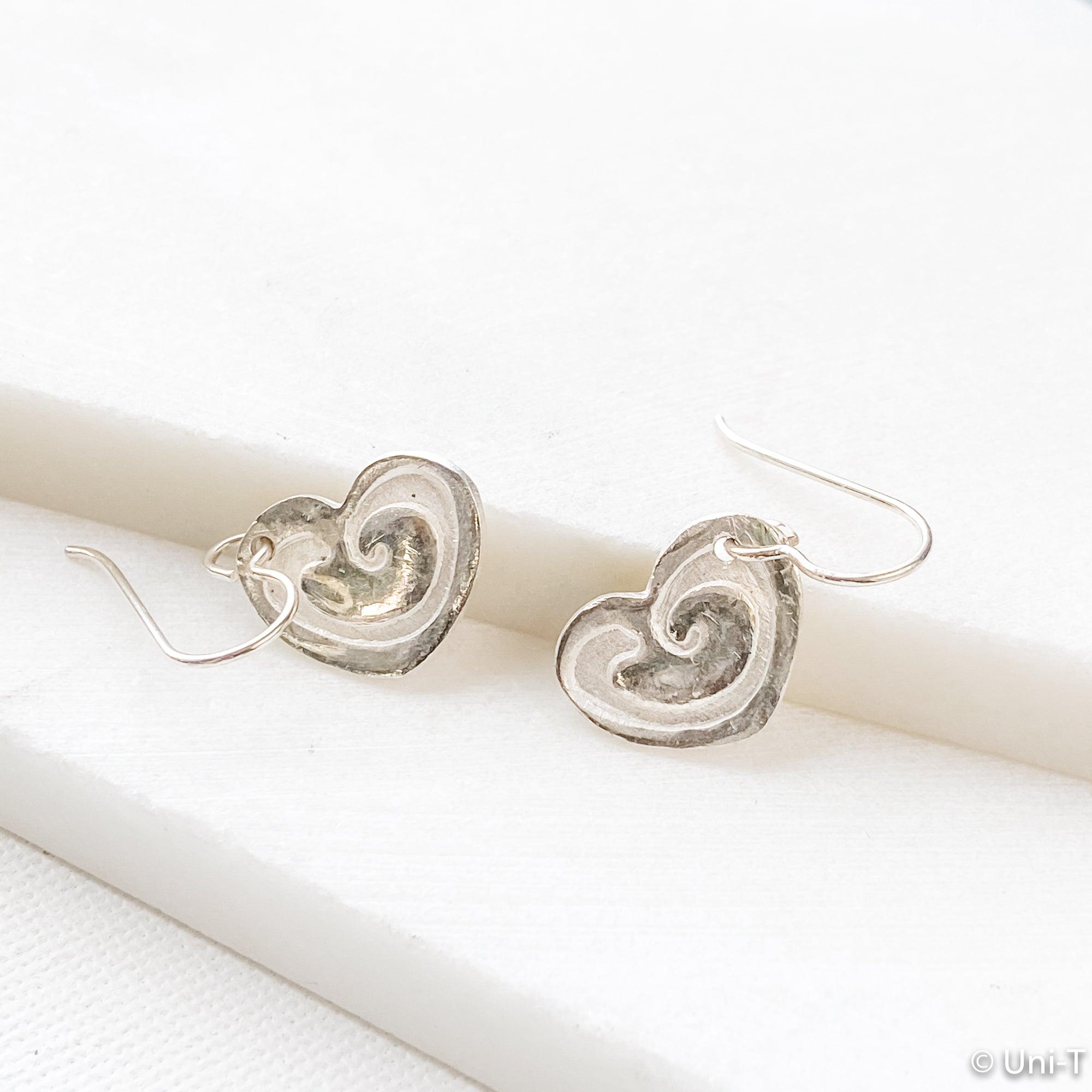 Heart Earrings, Precious Metal Silver Clay Earrings - 99% Pure Silver Uni-T Earrings