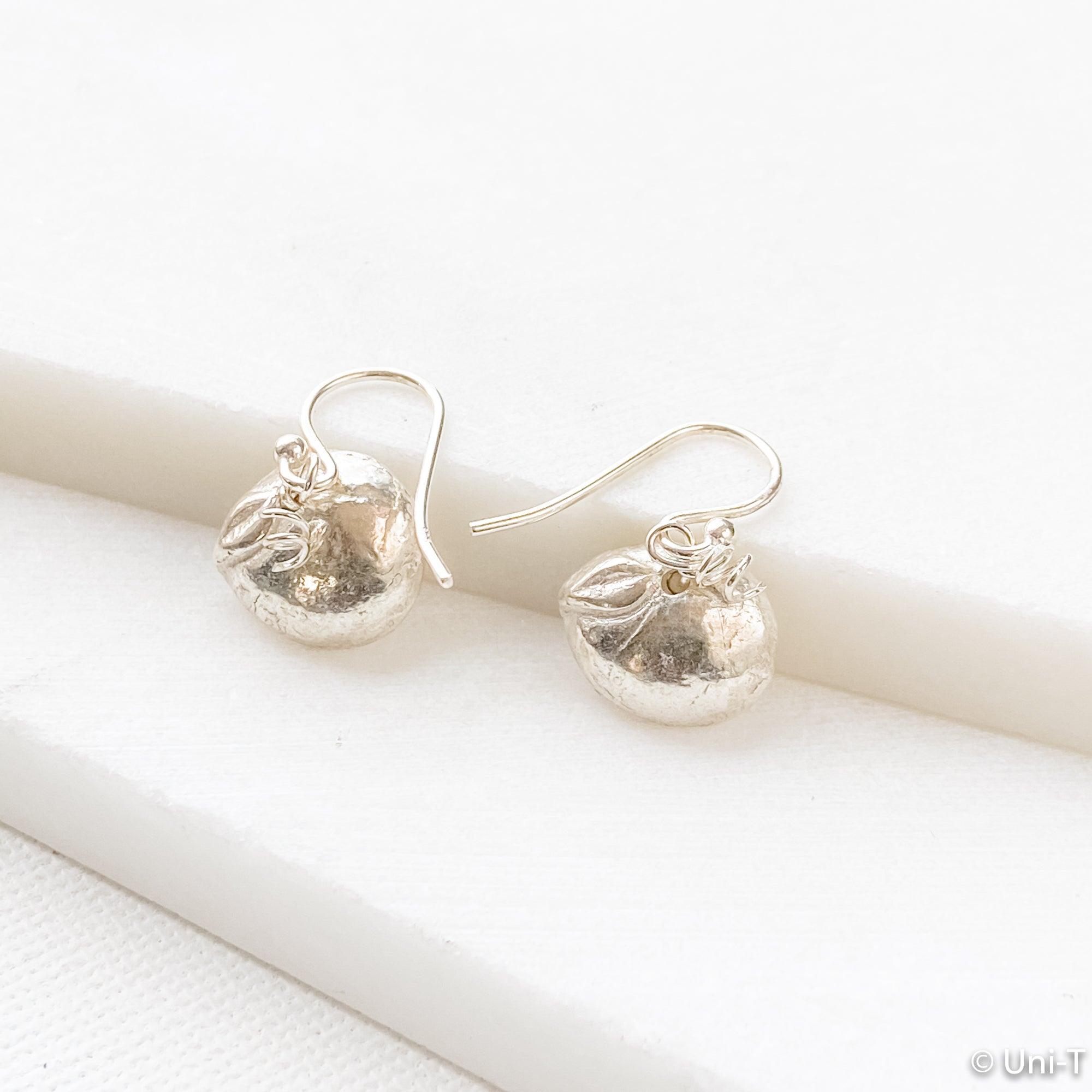Peach Earrings, Precious Metal Silver Clay Earrings - 99% Pure Silver Uni-T Earrings