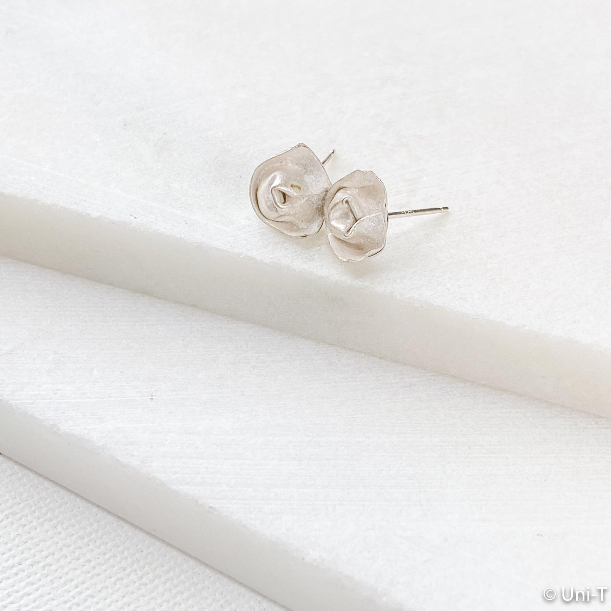 Fine Silver Flower Studs Earrings, 99% Pure Silver Precious Metal Clay