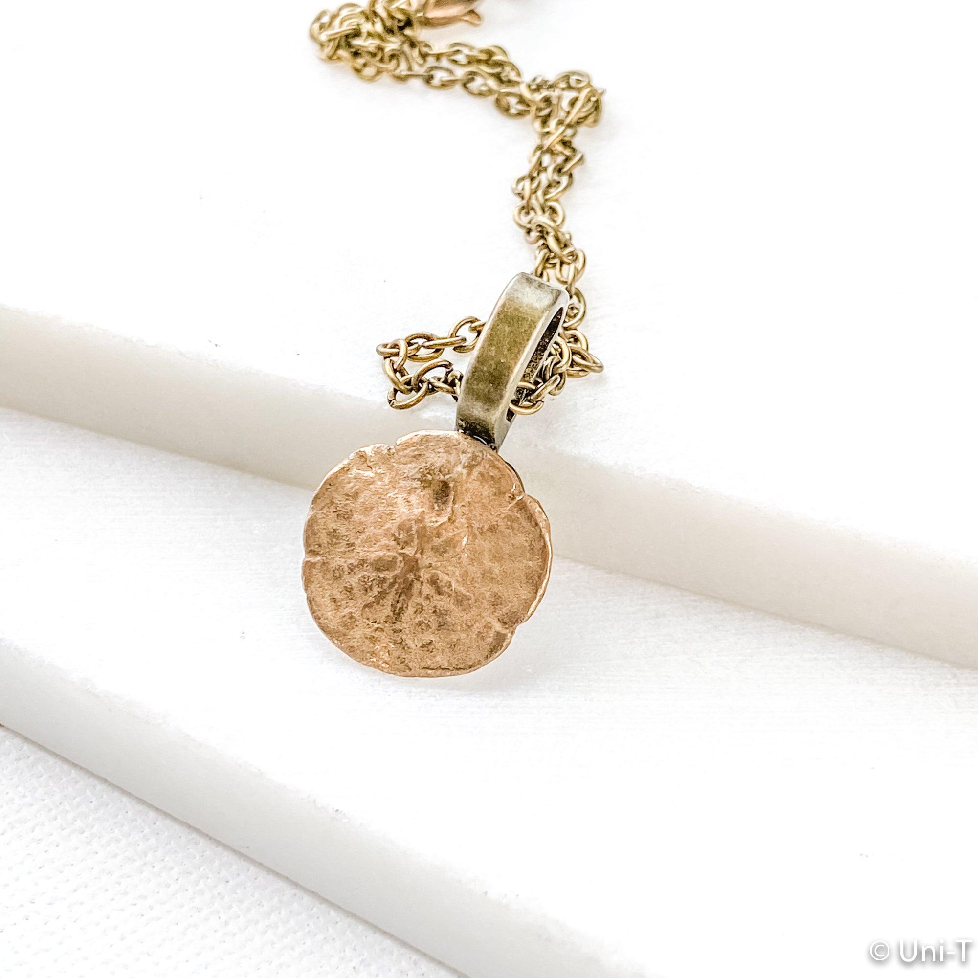 Sand Dollar Bronze Necklace, Precious Metal Clay Necklaces Uni-T Necklace