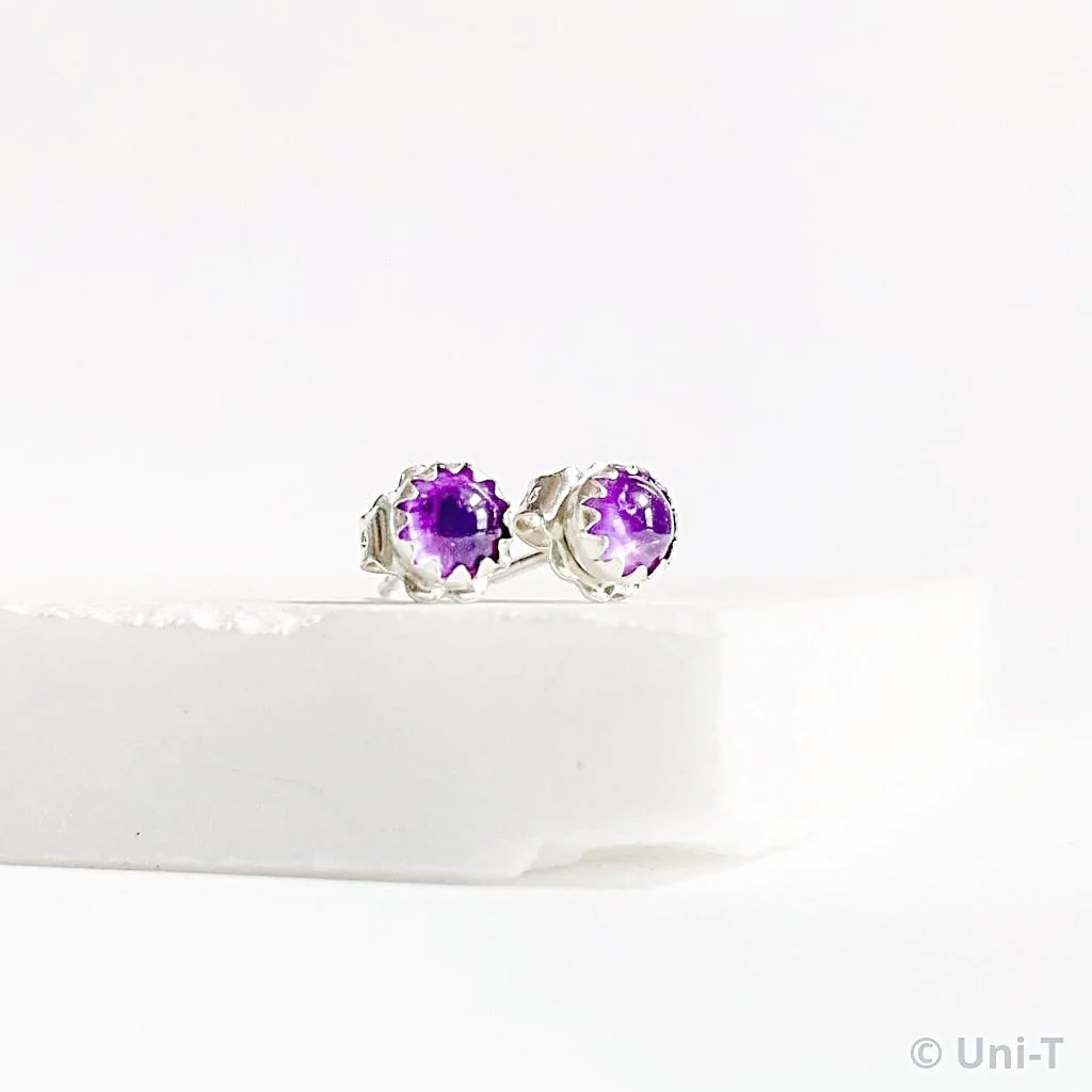 Amethyst Stud Earrings, Birthday Gemstone - February Uni-T Earrings