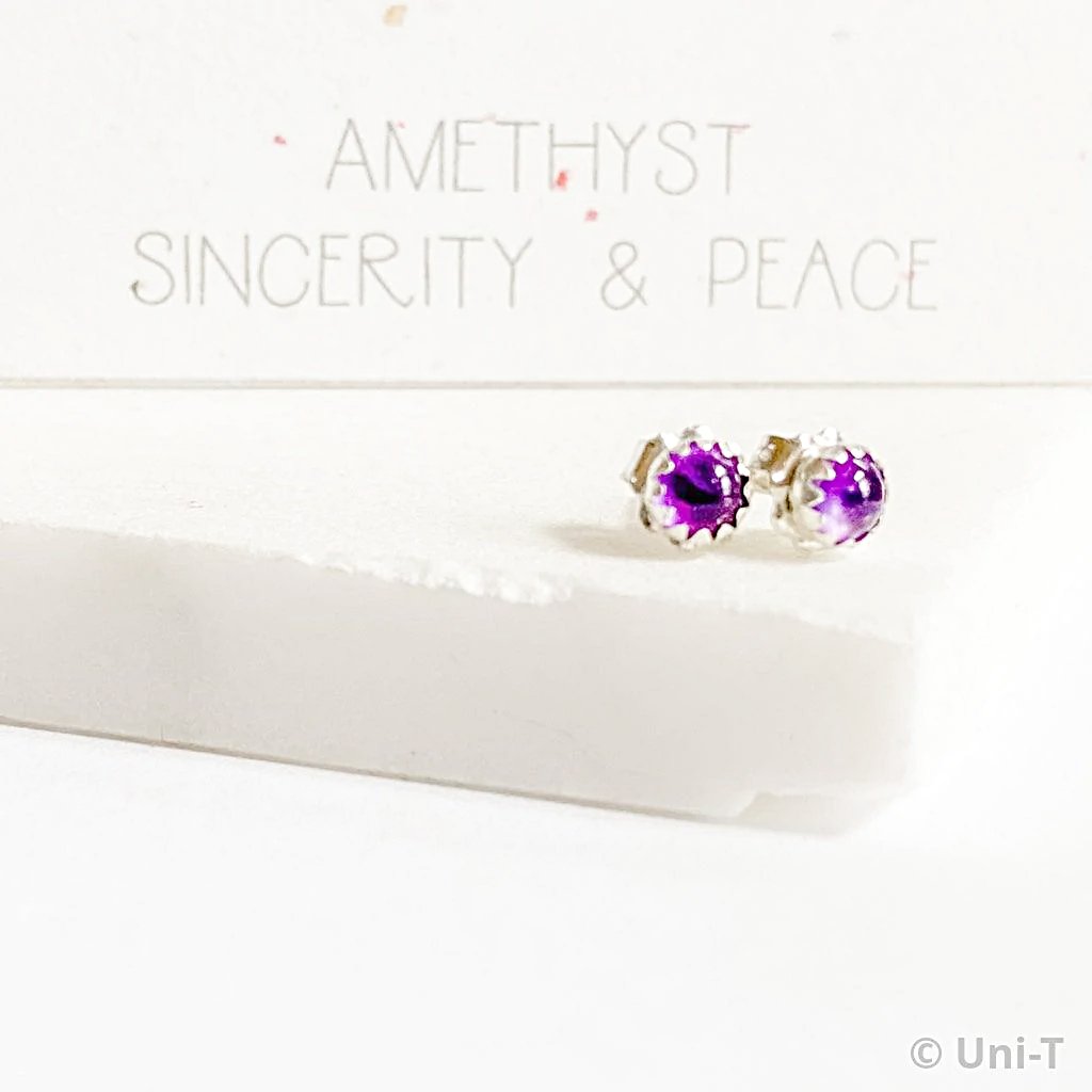 Amethyst Stud Earrings, Birthday Gemstone - February Uni-T Earrings