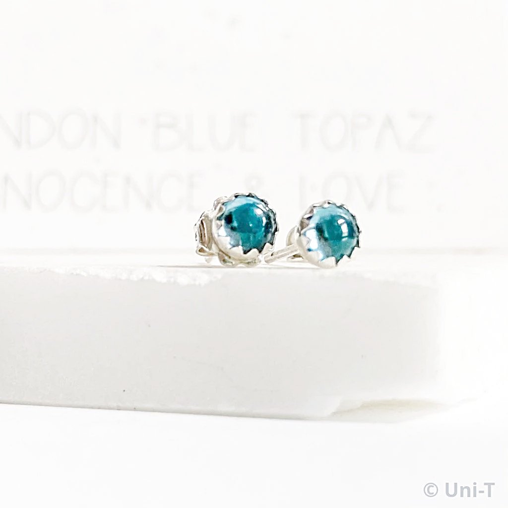 London Blue Topaz Stud Earrings, Birthday Gemstone - April Uni-T Earrings