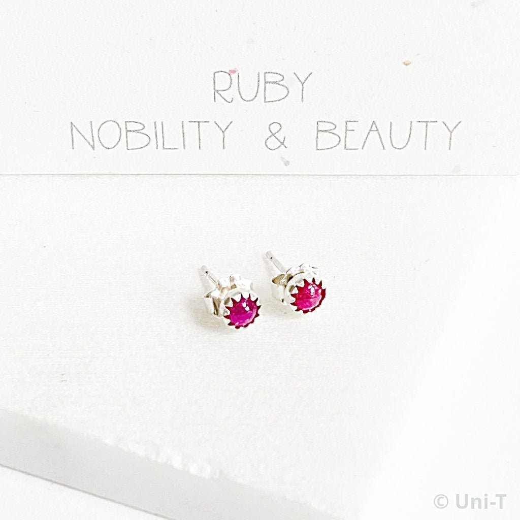 Ruby Stud Earrings, Birthday Gemstone - July Uni-T Earrings