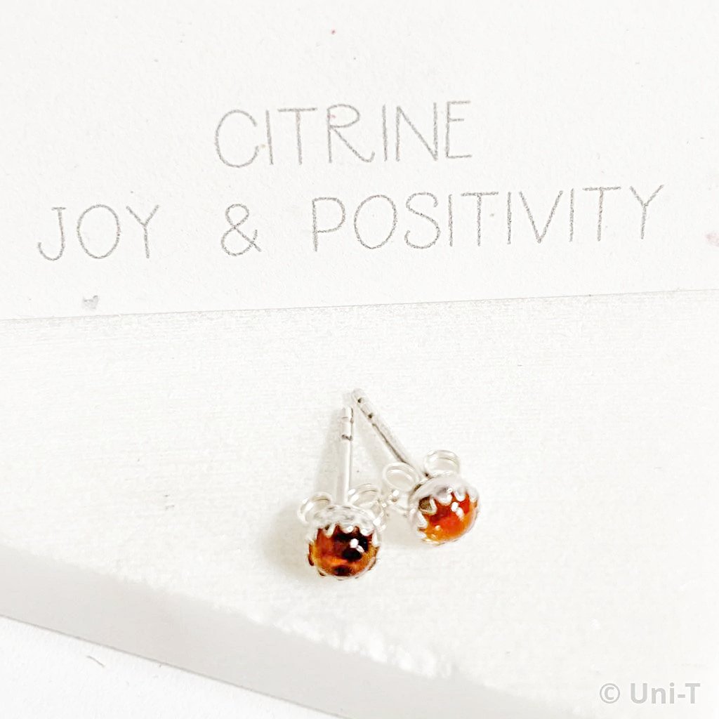 Citrine Stud Earrings, November Birthday Gemstone- November Uni-T Earrings