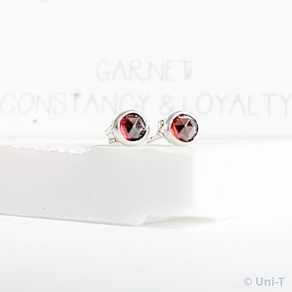 Garnet Stud Earrings, Birthday Gemstone - January Uni-T Earrings