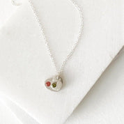 Mother &amp; Child Heart Silver Necklace, Precious Metal Clay Silver with Sterling Silver Chain Uni-T Necklace