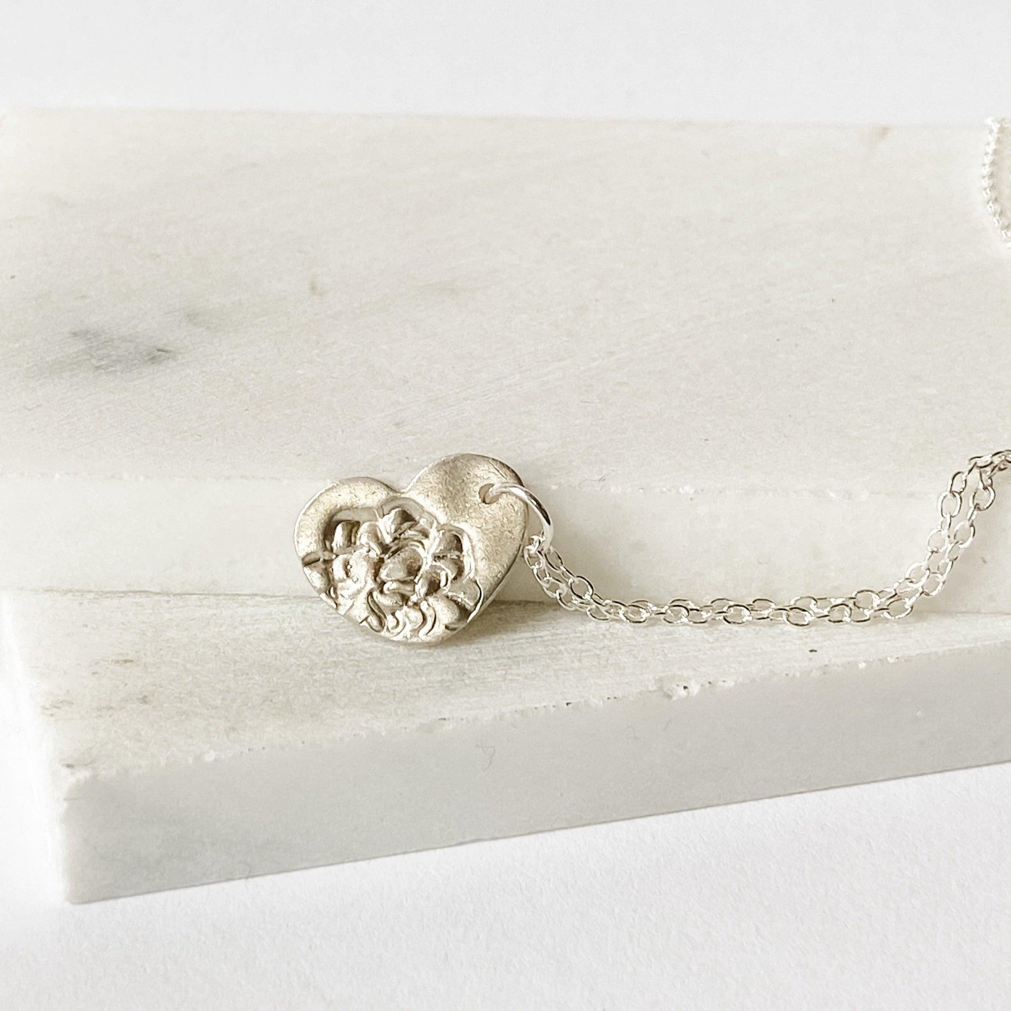 Heart Silver Necklace, Precious Metal Clay Silver with Sterling Silver Chain Uni-T Necklace