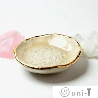 Quartz Oyster Ring Dish, Chakra Bowl, 22k Gold Ceramic Bowl Liza Curtis