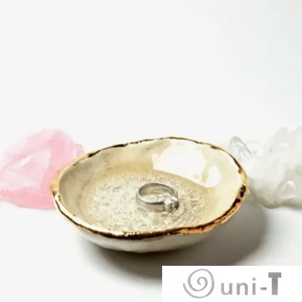Quartz Oyster Ring Dish, Chakra Bowl, 22k Gold Ceramic Bowl Liza Curtis