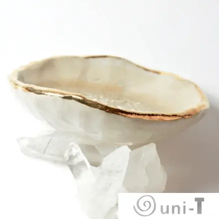 Quartz Oyster Ring Dish, Chakra Bowl, 22k Gold Ceramic Bowl Liza Curtis