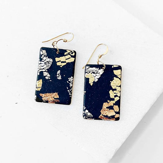 Rectangle Polymer Clay  Earrings - Black, Copper and Gold Sandrine Colson