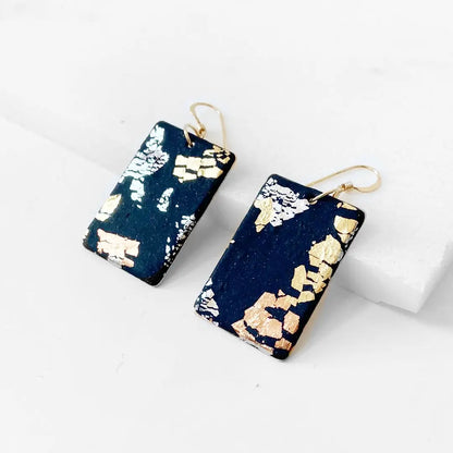 Rectangle Polymer Clay  Earrings - Black, Copper and Gold Sandrine Colson