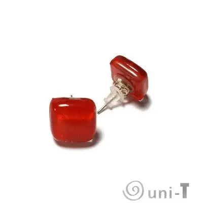 Recycled Black and Red Glass Stud Earrings, Simple Studs Carolina Portillo