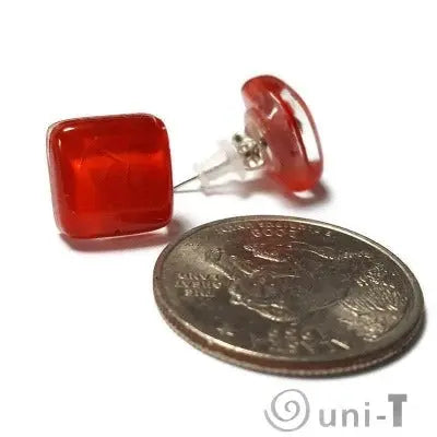 Recycled Black and Red Glass Stud Earrings, Simple Studs Carolina Portillo