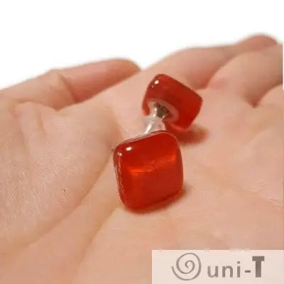 Recycled Black and Red Glass Stud Earrings, Simple Studs Carolina Portillo