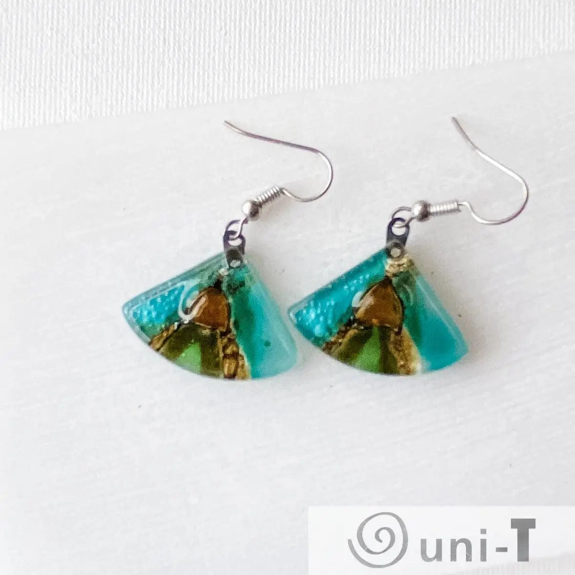 Recycled Fused Glass Earrings - Fan Shape Carolina Portillo