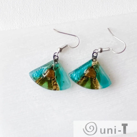 Recycled Fused Glass Earrings - Fan Shape Carolina Portillo