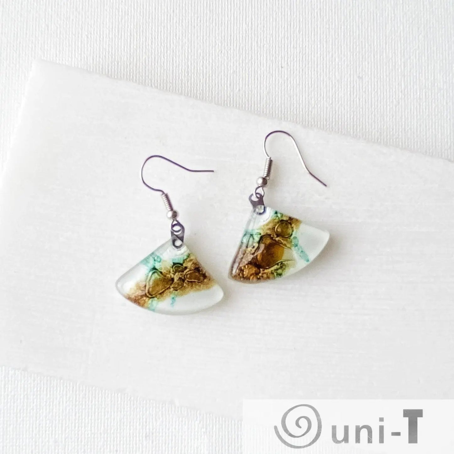 Recycled Fused Glass Earrings - Fan Shape Carolina Portillo
