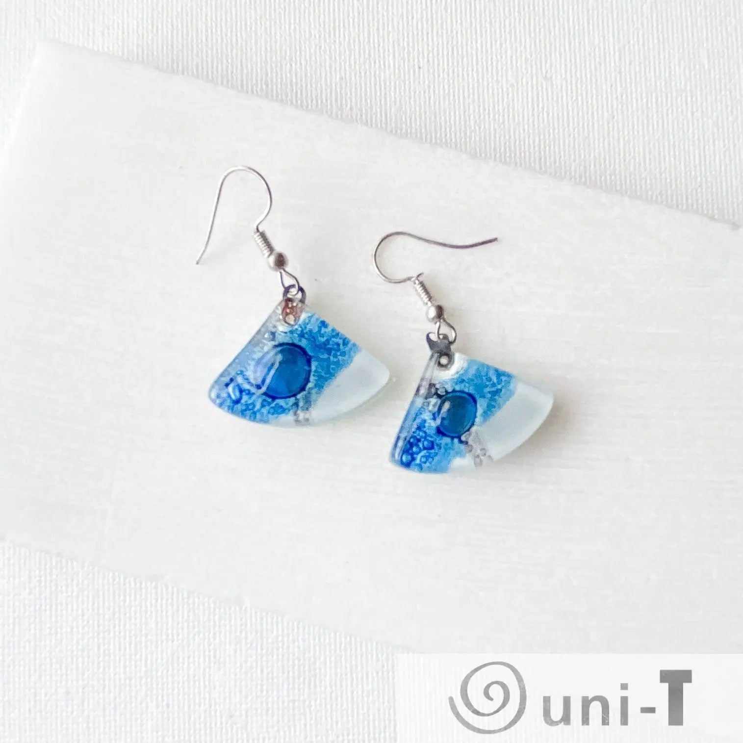 Recycled Fused Glass Earrings - Fan Shape Carolina Portillo