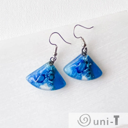 Recycled Fused Glass Earrings - Fan Shape Carolina Portillo
