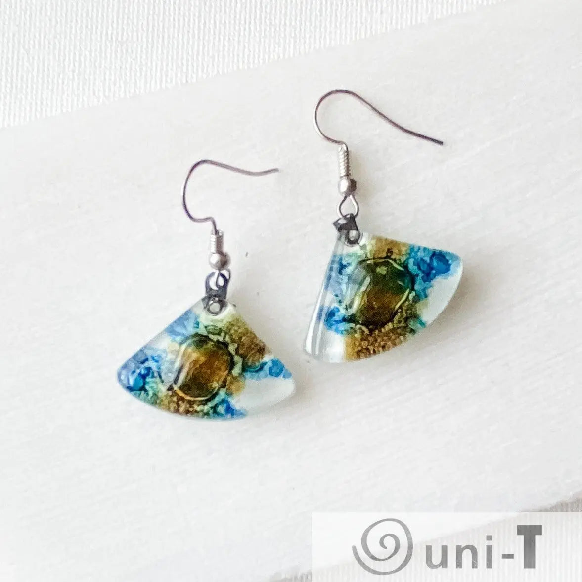 Recycled Fused Glass Earrings - Fan Shape Carolina Portillo