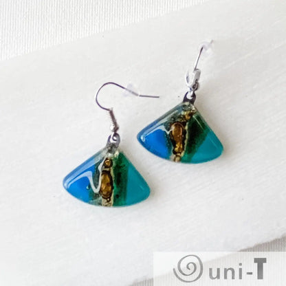 Recycled Fused Glass Earrings - Fan Shape Carolina Portillo
