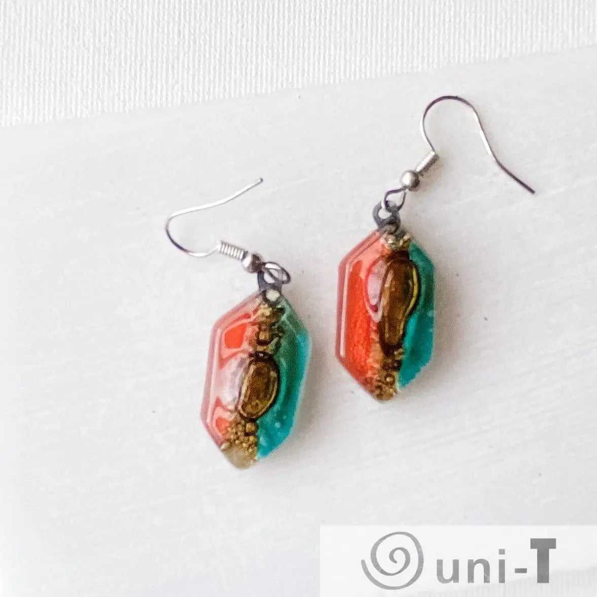 Recycled Fused Glass Earrings - Hexagons Carolina Portillo