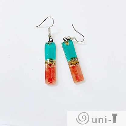 Recycled Fused Glass Earrings - Long Rectangles Carolina Portillo