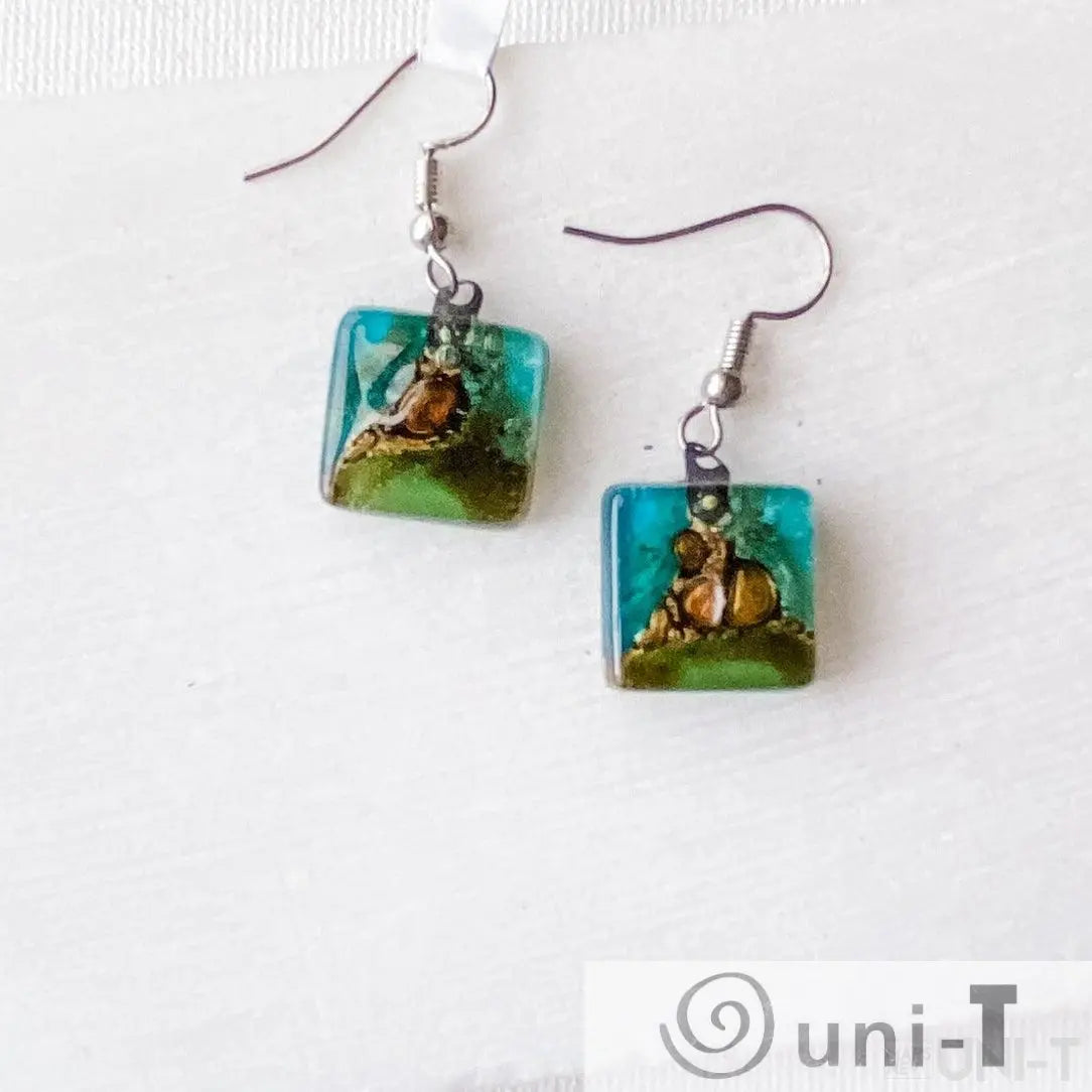 Recycled Fused Glass Earrings - Square Carolina Portillo